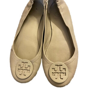 Tory Burch Minnie nude leather ballet flats